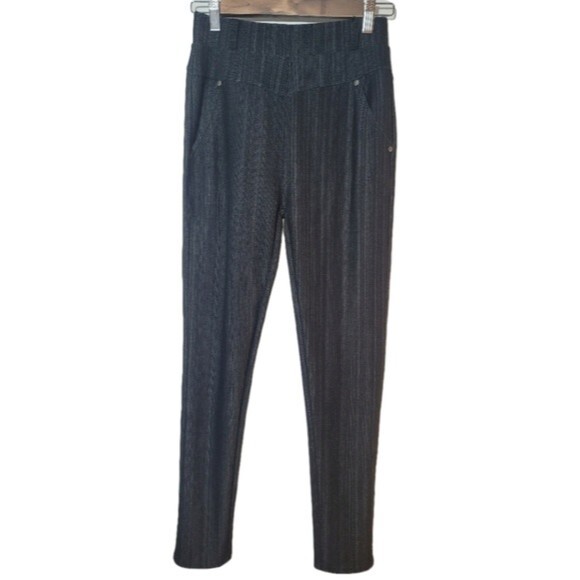 Boutique Black & Silver Pinstriped Fleeced Lined Jeggings - Picture 1 of 5